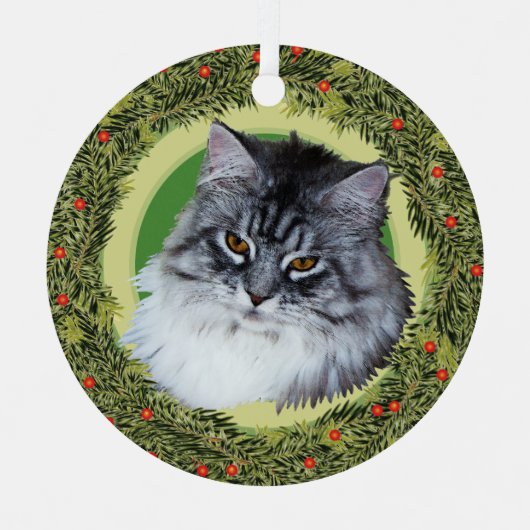 XMas Krans Maine Coon Cat Metalen Ornament (Voorkant)