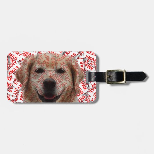 Xmas Lachende Gouden Retriever Hond Bagagelabel (Voorkant horizontaal)