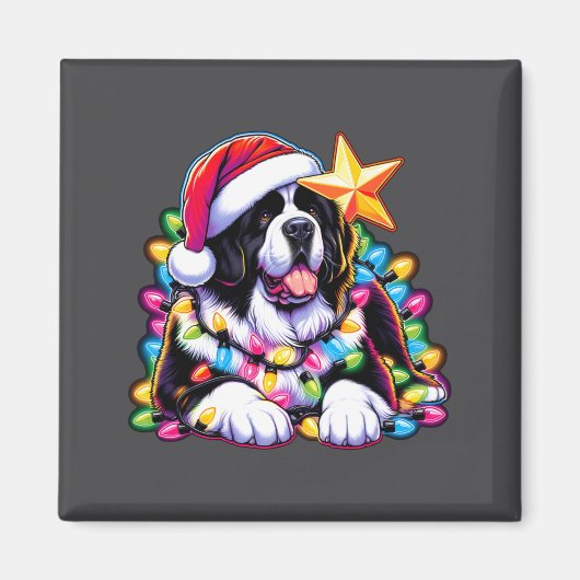 Xmas Landseer Newfoundland Dog Tangled Christmas L Magneet (Voorkant)