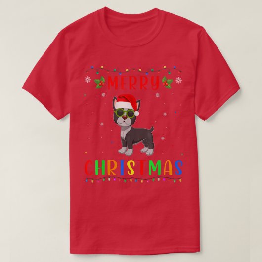Xmas Light Boston Terrier Design Matching Christma T-shirt (Design voorkant)