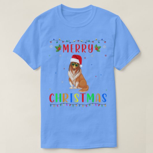 Xmas Light Rough Collie Dog Design Matching Christ T-shirt (Design voorkant)