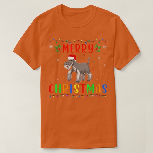 Xmas Light Schnauzer Dog Design Matching Christmas T-shirt (Design voorkant)