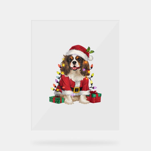 Xmas Lighting Cavalier King Charles Spaniel Dog Ch Acryl Bord (Voorkant)