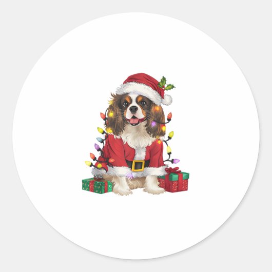 Xmas Lighting Cavalier King Charles Spaniel Dog Ch Ronde Sticker (Voorkant)