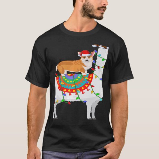 Xmas Lighting Corgi Dog Riding Llama Christmas T-shirt (Voorkant)