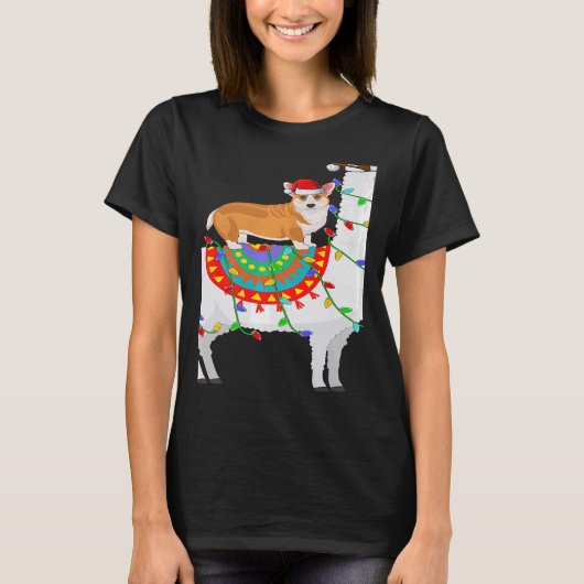 Xmas Lighting Corgi Dog Riding Llama Christmas T-shirt (Voorkant)