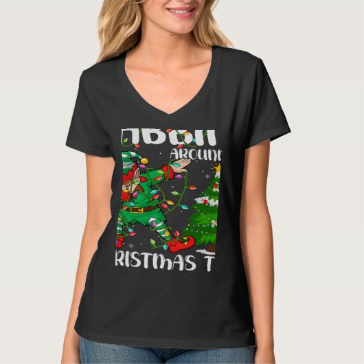 Xmas Lighting Elf Dabbing Around The Christmas Tre T-shirt (Voorkant)