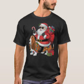 Xmas Lighting Funny Santa Riding Basset Hound Dog  T-shirt (Voorkant)