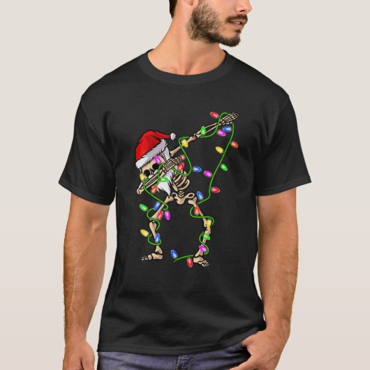 Xmas Lighting Funny Skeleton Santa Dabbing T-shirt (Voorkant)