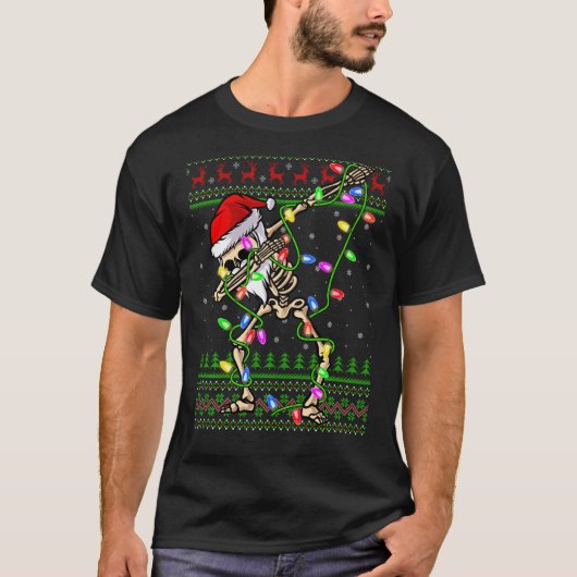 Xmas Lighting Funny Ugly Skeleton Santa Dabbing T-shirt (Voorkant)
