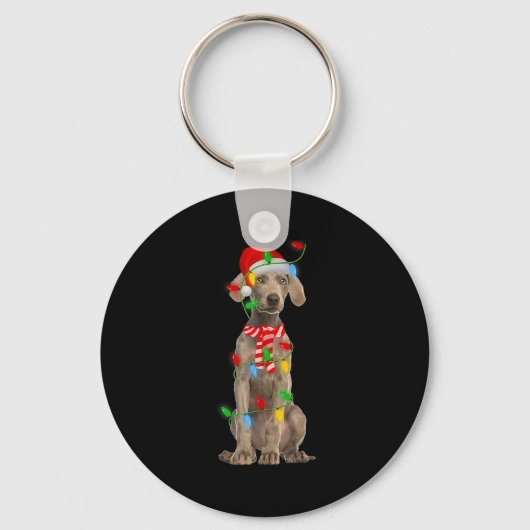 Xmas Lighting Holiday Santa Weimaraner Dog Christm Sleutelhanger (Voorkant)