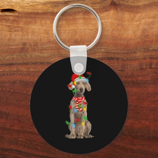 Xmas Lighting Holiday Santa Weimaraner Dog Christm Sleutelhanger (Voorkant)