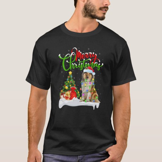 Xmas Lighting Matching Santa Rough Collie Dog Chri T-shirt (Voorkant)