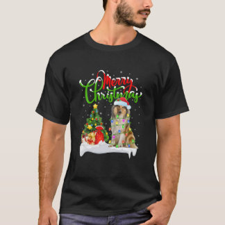 Xmas Lighting Matching Santa Rough Collie Dog Chri T-shirt