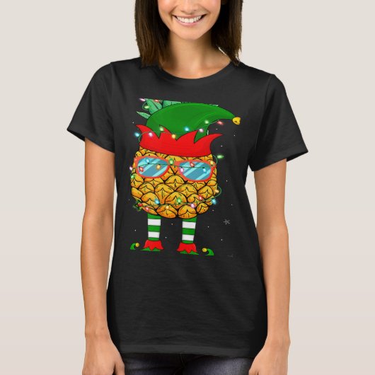 Xmas Lighting Mele Kalikimaka Pineapple Elf Christ T-shirt (Voorkant)