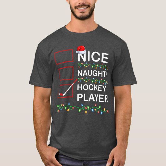 Xmas Lighting Nice Naughty Hockey Player Christmas T-shirt (Voorkant)