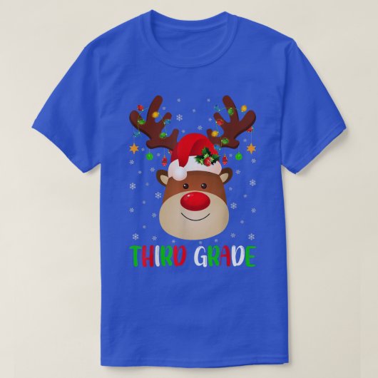 Xmas Lighting Reindeer Funny 3rd Grade Teacher Chr T-shirt (Design voorkant)