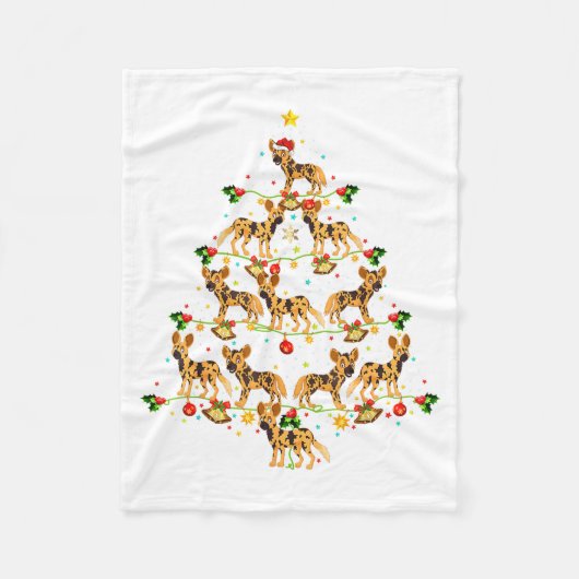 Xmas Lighting Santa African Wild Dog Christmas Tre Fleece Deken (Voorkant)