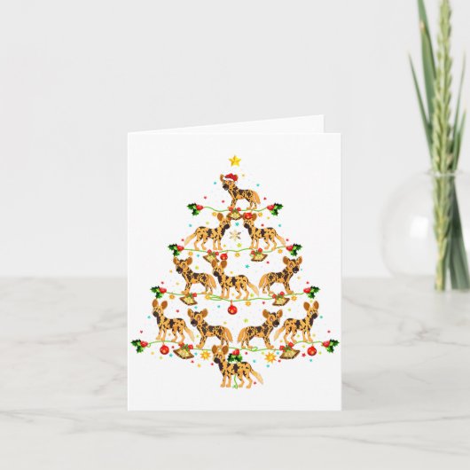 Xmas Lighting Santa African Wild Dog Christmas Tre Kaart (Voorkant)