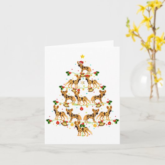 Xmas Lighting Santa African Wild Dog Christmas Tre Kaart (Gele Bloem)