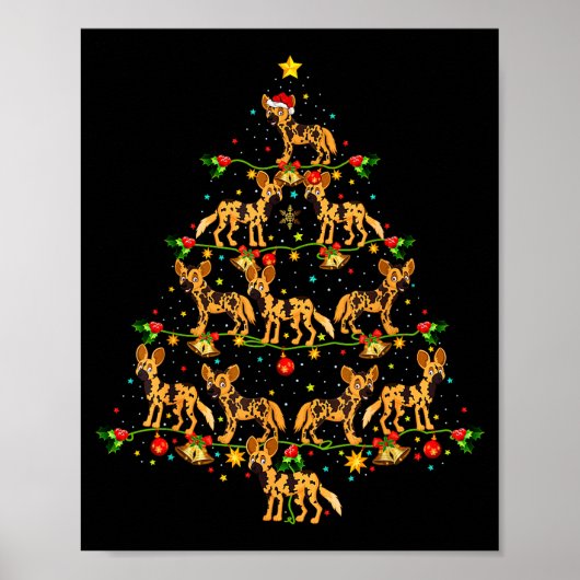 Xmas Lighting Santa African Wild Dog Christmas Tre Poster (Voorkant)