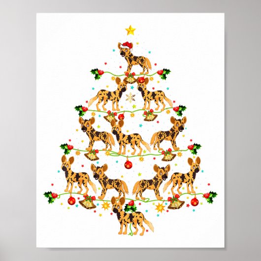 Xmas Lighting Santa African Wild Dog Christmas Tre Poster (Voorkant)