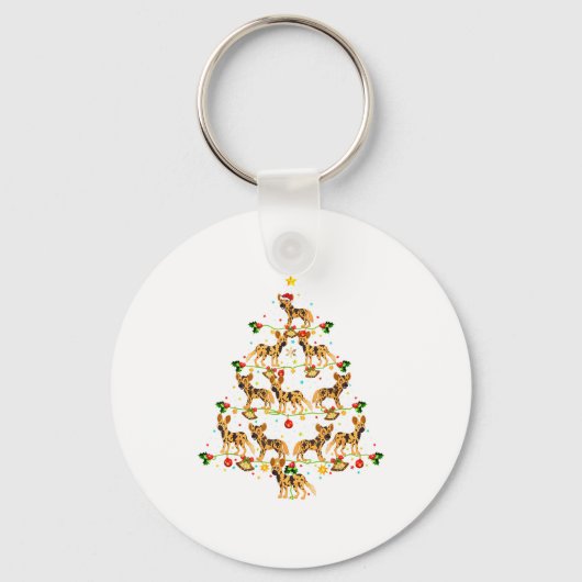 Xmas Lighting Santa African Wild Dog Christmas Tre Sleutelhanger (Voorkant)