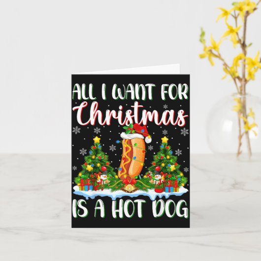 Xmas Lighting Santa All I Want For Christmas Is A  Kaart (Gele Bloem)