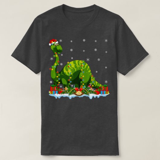 Xmas Lighting Santa Brontosaurus Dinosaur Christma T-shirt (Design voorkant)