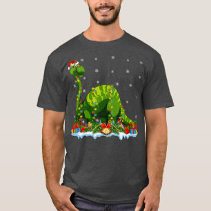 Xmas Lighting Santa Brontosaurus Dinosaur Christma T-shirt