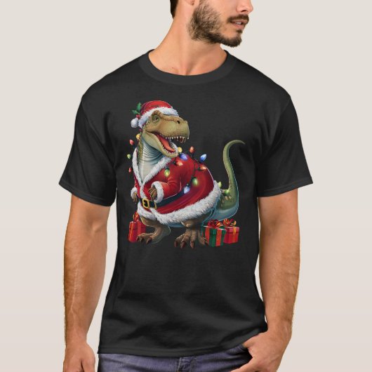 Xmas Lighting Santa Dinosaur Christmas T-shirt (Voorkant)