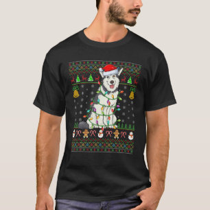 Xmas Lighting Santa Hat Alaskan Malamute Dog Ugly T-shirt