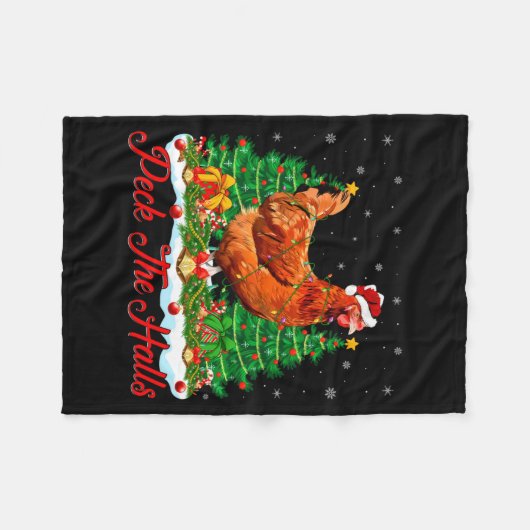 Xmas Lighting Santa Hat Chicken Christmas Tree  Fleece Deken (Voorkant (Horizontaal))