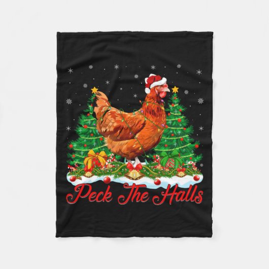 Xmas Lighting Santa Hat Chicken Christmas Tree Fleece Deken (Voorkant)