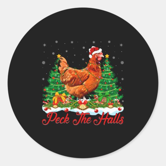 Xmas Lighting Santa Hat Chicken Christmas Tree Ronde Sticker (Voorkant)