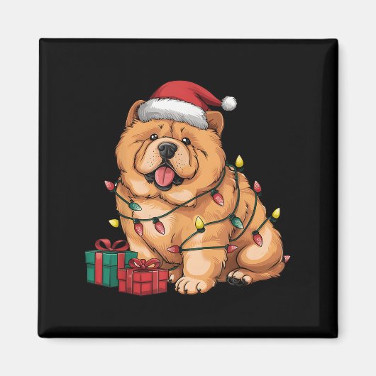 Xmas Lighting Santa Hat Chow Chow Dog Christmas Fo Magneet (Voorkant)