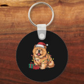 Xmas Lighting Santa Hat Chow Chow Dog Christmas Fo Sleutelhanger (Voorkant)