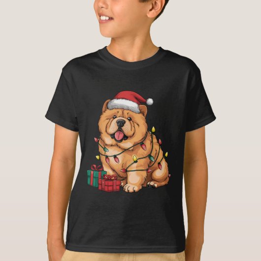 Xmas Lighting Santa Hat Chow Chow Dog Christmas Fo T-shirt (Voorkant)
