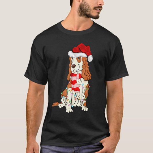 Xmas Lighting Santa Hat Cocker Spaniel Christmas T-shirt (Voorkant)