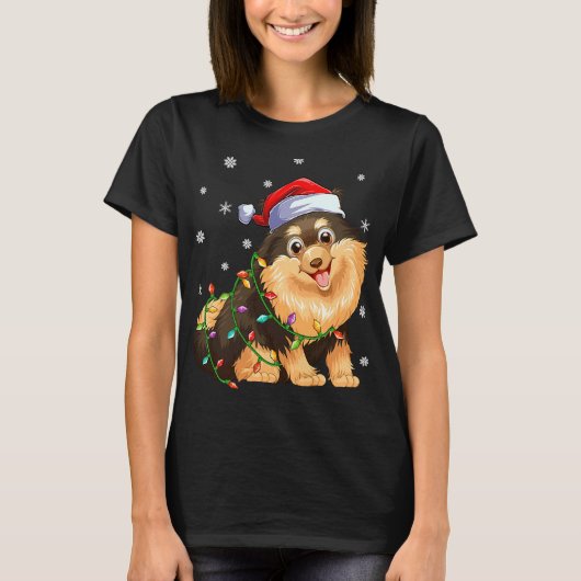 Xmas Lighting Santa Hat Pommeren T-shirt (Voorkant)