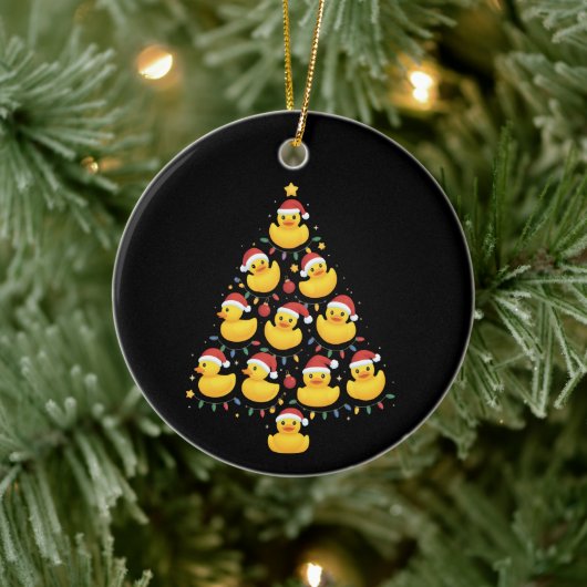 Xmas Lighting Santa Hat Rubber Duck Christmas Tree Keramisch Ornament (Boom)