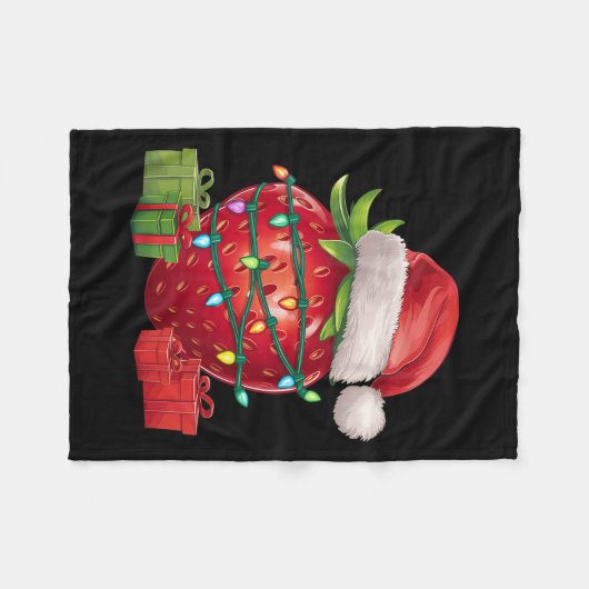 Xmas Lighting Santa Hat Strawberry Christmas  Fleece Deken (Voorkant (Horizontaal))
