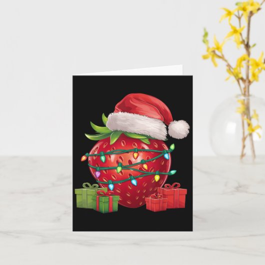 Xmas Lighting Santa Hat Strawberry Christmas  Kaart (Gele Bloem)
