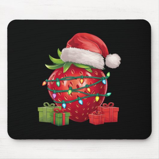 Xmas Lighting Santa Hat Strawberry Christmas  Muismat (Voorkant)