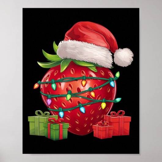 Xmas Lighting Santa Hat Strawberry Christmas  Poster (Voorkant)