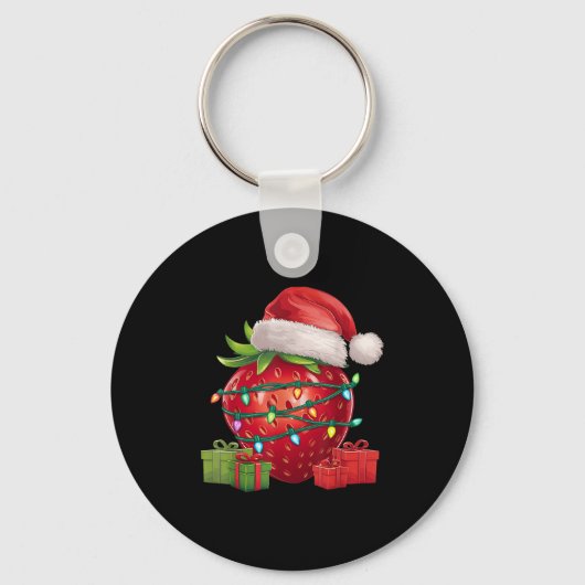 Xmas Lighting Santa Hat Strawberry Christmas Sleutelhanger (Voorkant)