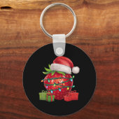Xmas Lighting Santa Hat Strawberry Christmas T Shi Sleutelhanger (Voorkant)