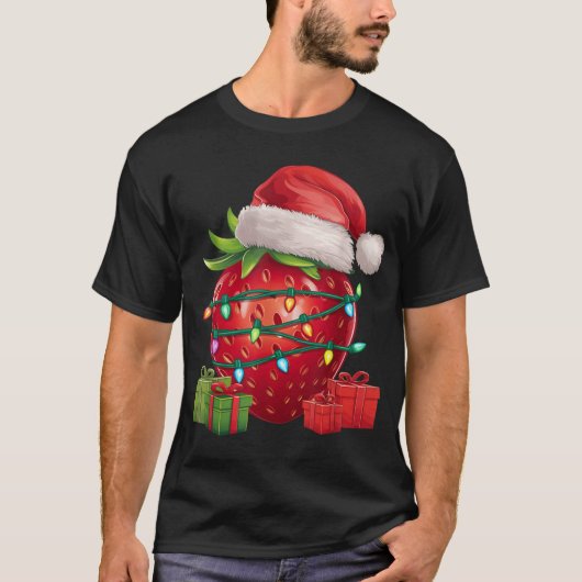 Xmas Lighting Santa Hat Strawberry Christmas T Shi T-shirt (Voorkant)