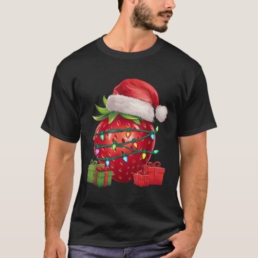 Xmas Lighting Santa Hat Strawberry Christmas T-shirt (Voorkant)