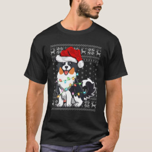 Xmas Lighting Santa Hat Ugly Australian Shepherd C T-shirt